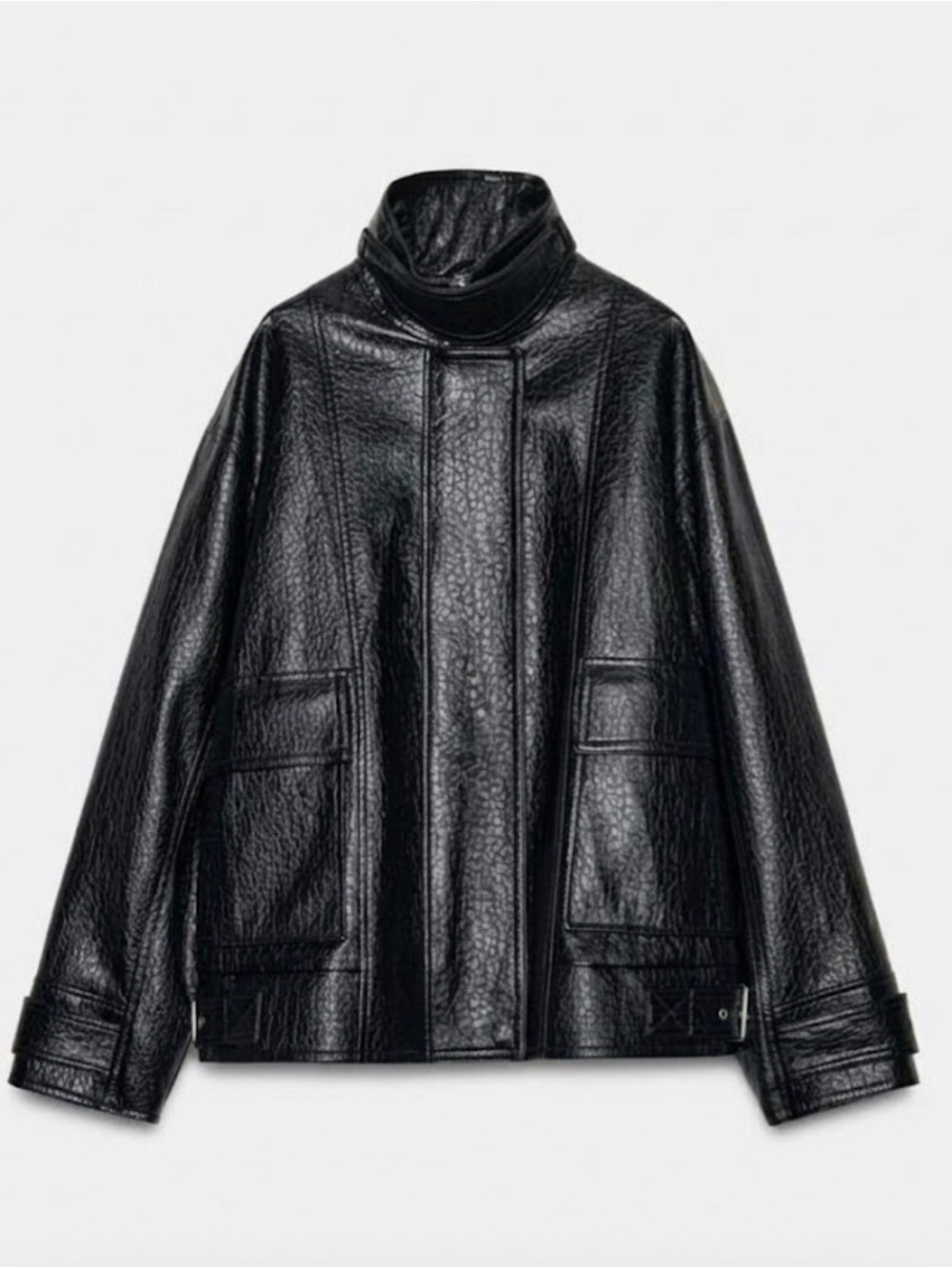 Zara Black Faux Leather High-Neck Jacket